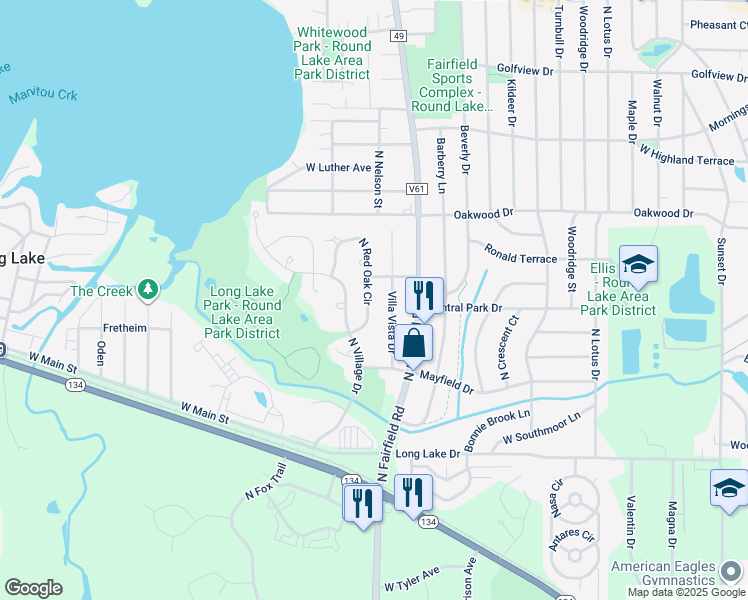 map of restaurants, bars, coffee shops, grocery stores, and more near 1114 Villa Vista Drive in Round Lake Beach