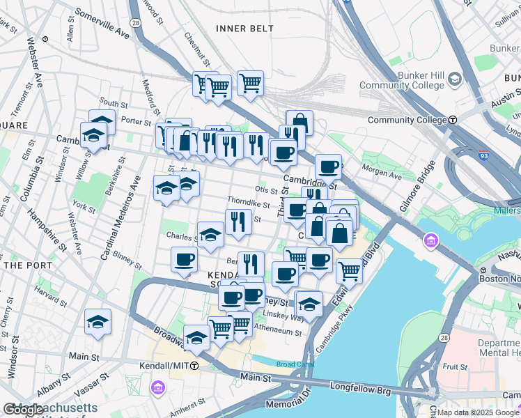 map of restaurants, bars, coffee shops, grocery stores, and more near 100 Sciarappa Street in Cambridge