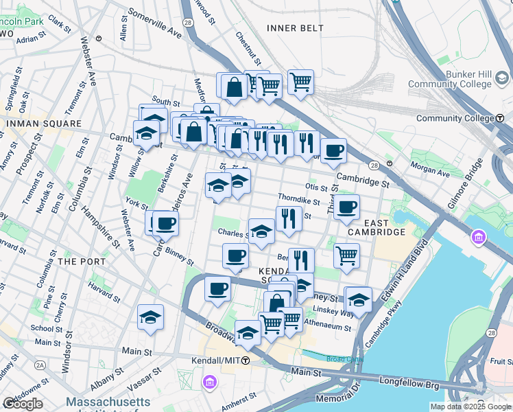 map of restaurants, bars, coffee shops, grocery stores, and more near 341 Hurley Street in Cambridge