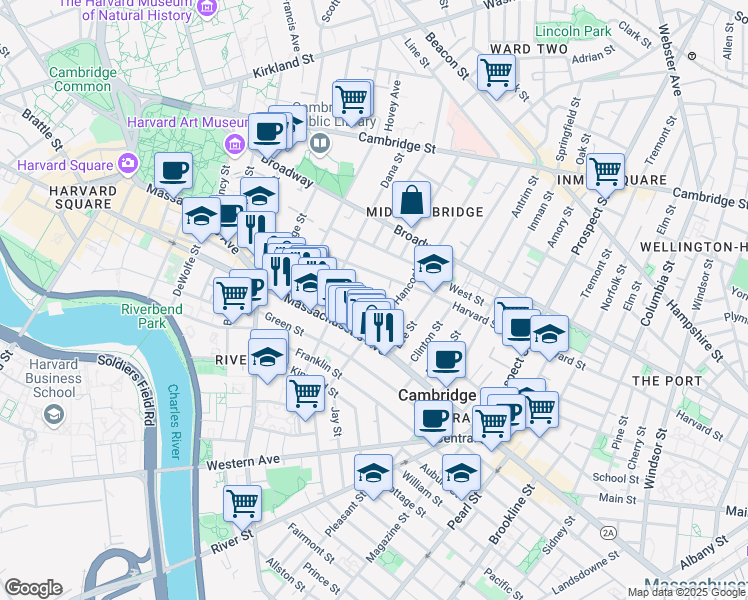 map of restaurants, bars, coffee shops, grocery stores, and more near 929 Massachusetts Avenue in Cambridge
