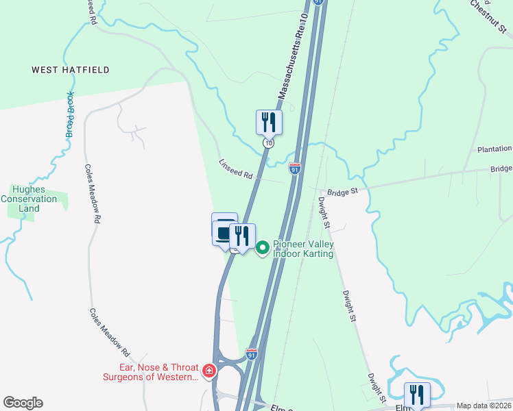 map of restaurants, bars, coffee shops, grocery stores, and more near 31 Bridge Street in Northampton