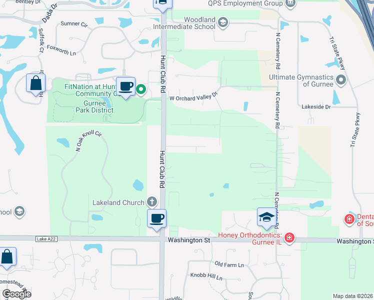 map of restaurants, bars, coffee shops, grocery stores, and more near 6431 Lockwood Lane in Gurnee