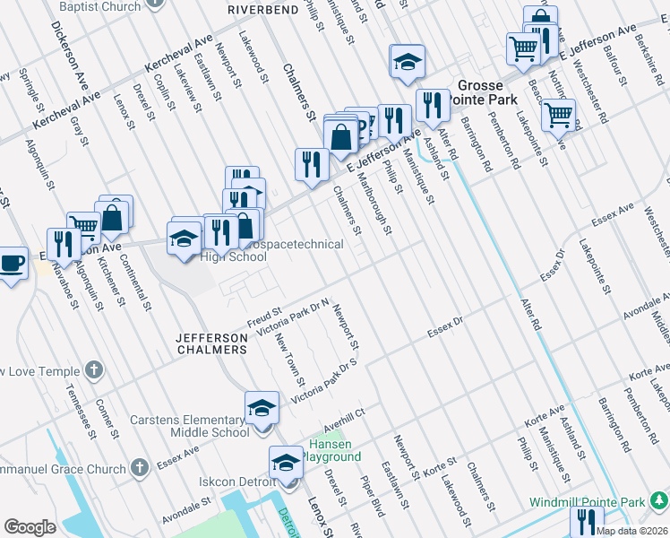 map of restaurants, bars, coffee shops, grocery stores, and more near 693 Lakewood Street in Detroit
