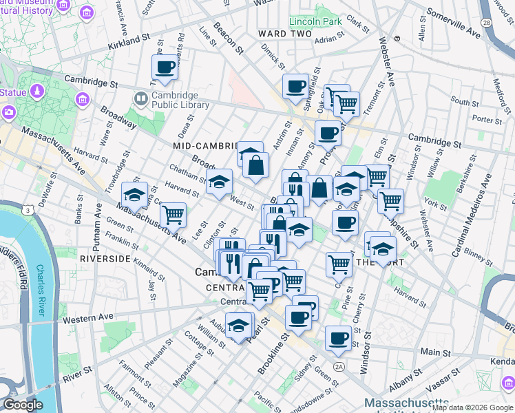 map of restaurants, bars, coffee shops, grocery stores, and more near 51 Inman Street in Cambridge