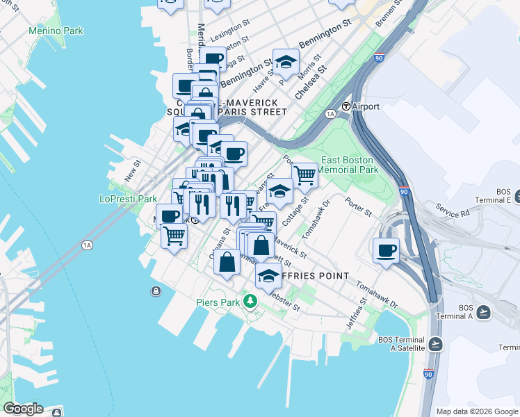 map of restaurants, bars, coffee shops, grocery stores, and more near 2 McKay Place in Boston