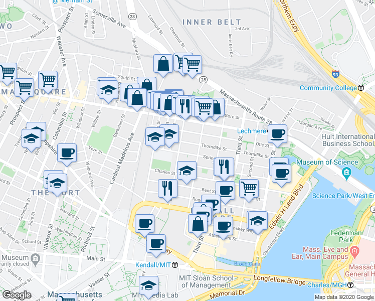 map of restaurants, bars, coffee shops, grocery stores, and more near 341 Hurley Street in Cambridge