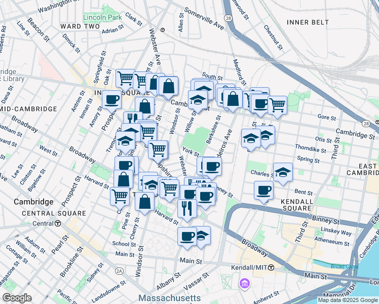 map of restaurants, bars, coffee shops, grocery stores, and more near 44 Plymouth Street in Cambridge