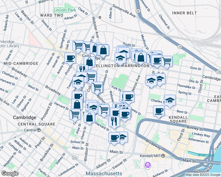 map of restaurants, bars, coffee shops, grocery stores, and more near 44 Plymouth Street in Cambridge