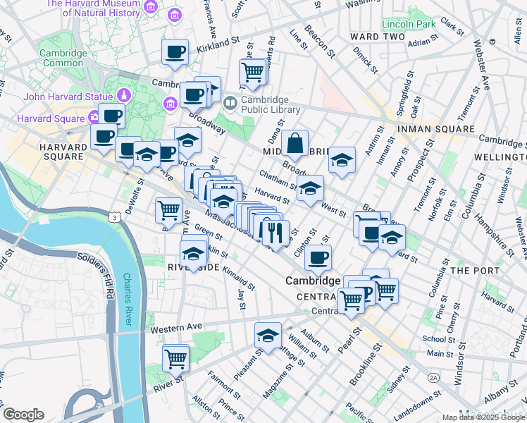 map of restaurants, bars, coffee shops, grocery stores, and more near 929 Massachusetts Avenue in Cambridge