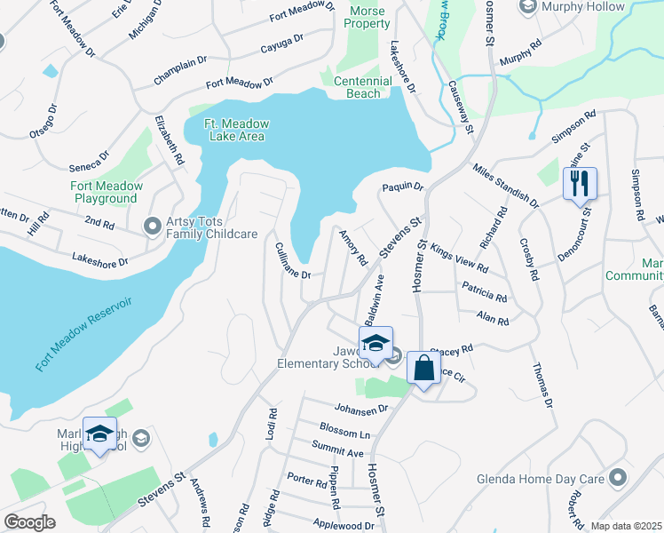 map of restaurants, bars, coffee shops, grocery stores, and more near 52 Western View Drive in Marlborough