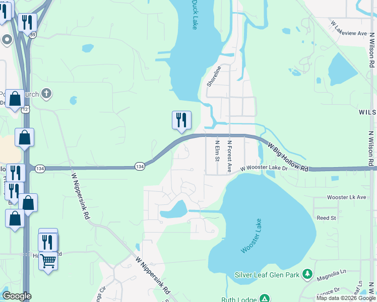 map of restaurants, bars, coffee shops, grocery stores, and more near 632 Crystal Springs Court in Fox Lake