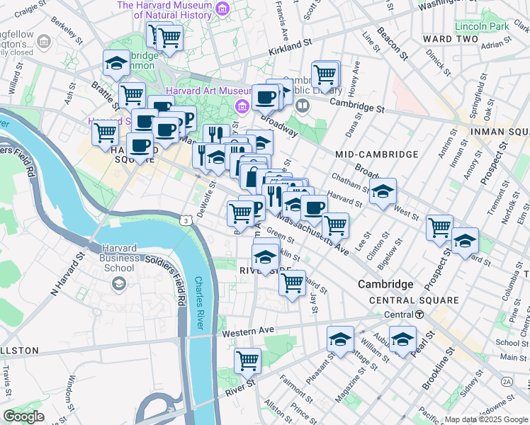 map of restaurants, bars, coffee shops, grocery stores, and more near 1090-1100 Massachusetts Avenue in Cambridge