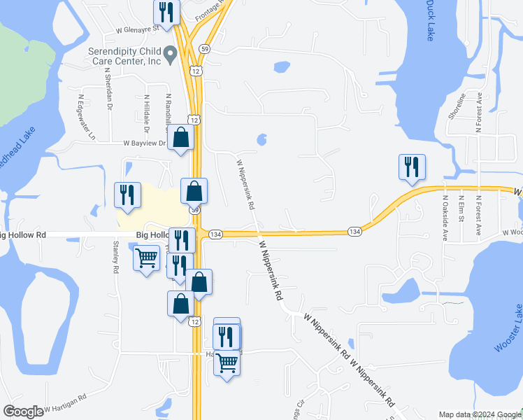 map of restaurants, bars, coffee shops, grocery stores, and more near 27316 West Nippersink Road in Ingleside