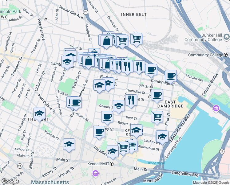 map of restaurants, bars, coffee shops, grocery stores, and more near 48 6th Street in Cambridge