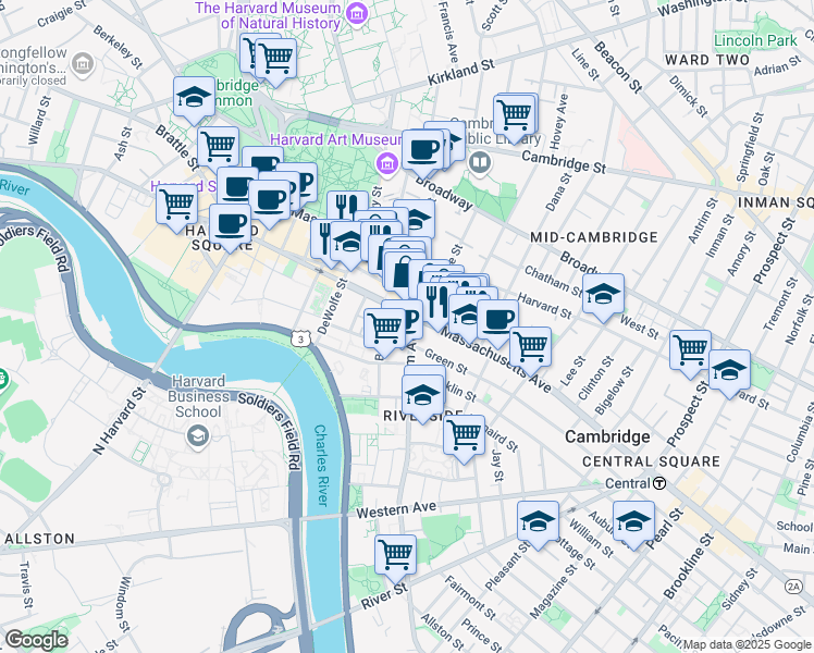 map of restaurants, bars, coffee shops, grocery stores, and more near 1090-1100 Massachusetts Avenue in Cambridge