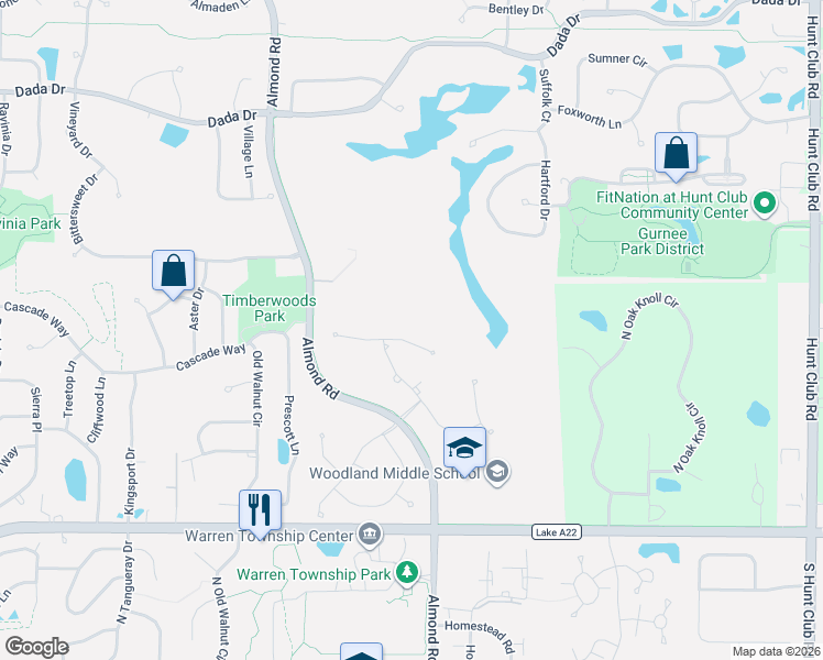 map of restaurants, bars, coffee shops, grocery stores, and more near 7174 Brae Court in Gurnee