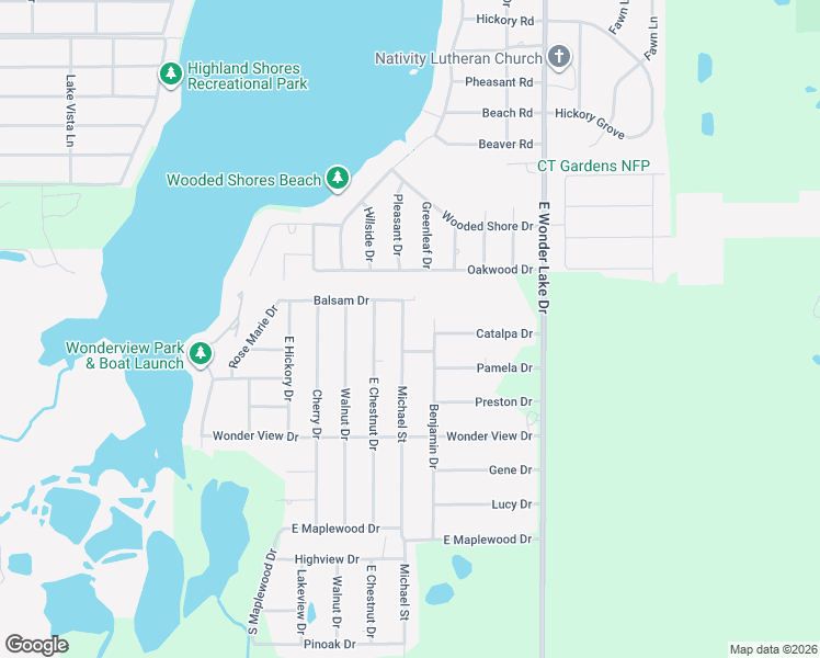 map of restaurants, bars, coffee shops, grocery stores, and more near 3004 Michael Street in Wonder Lake