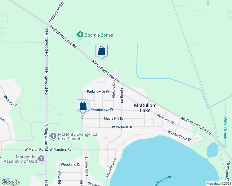 map of restaurants, bars, coffee shops, grocery stores, and more near 3007 Spring Road in McCullom Lake