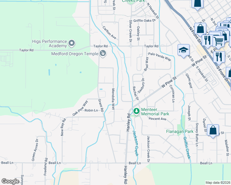 map of restaurants, bars, coffee shops, grocery stores, and more near 896 Mendolia Way in Central Point