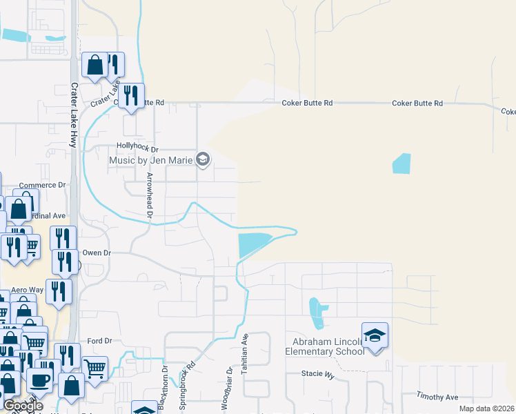 map of restaurants, bars, coffee shops, grocery stores, and more near 2010 Hondeleau Ln in Medford