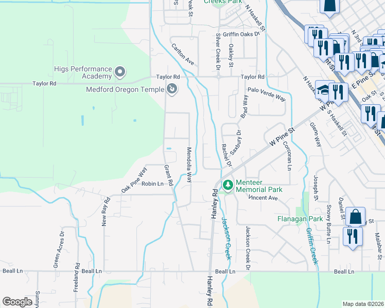 map of restaurants, bars, coffee shops, grocery stores, and more near 896 Mendolia Way in Central Point