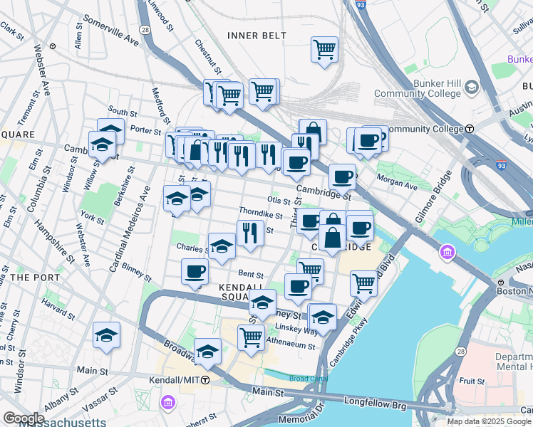 map of restaurants, bars, coffee shops, grocery stores, and more near in Cambridge