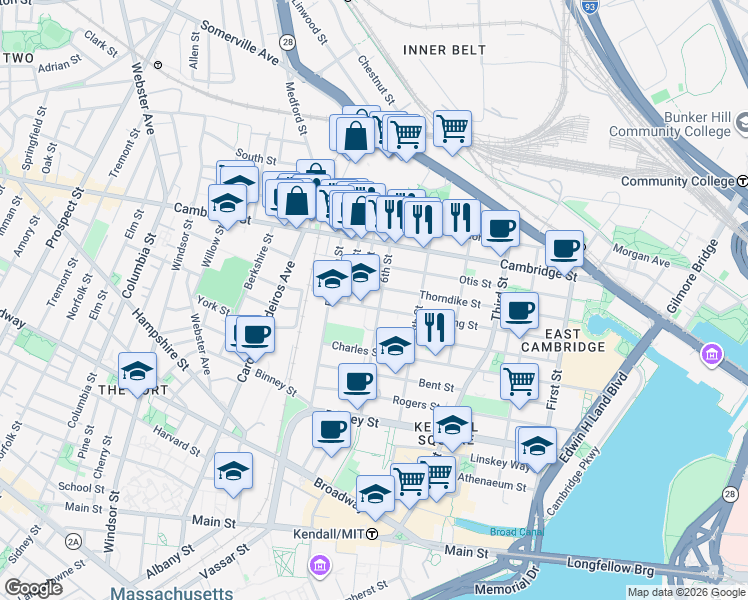 map of restaurants, bars, coffee shops, grocery stores, and more near 48 6th Street in Cambridge