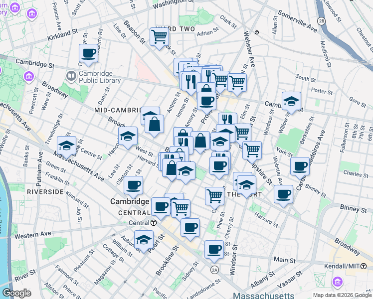 map of restaurants, bars, coffee shops, grocery stores, and more near 39 Amory Street in Cambridge