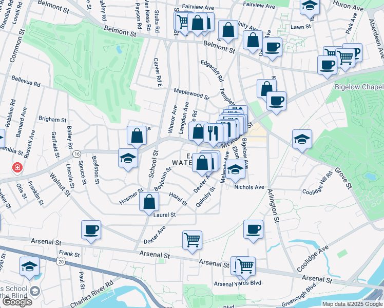 map of restaurants, bars, coffee shops, grocery stores, and more near in Watertown