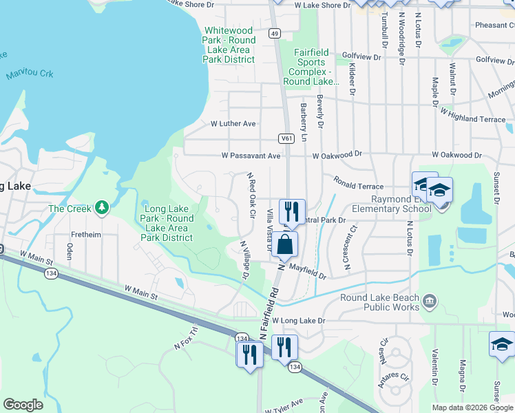 map of restaurants, bars, coffee shops, grocery stores, and more near 1208 Villa Vista Drive in Round Lake Beach
