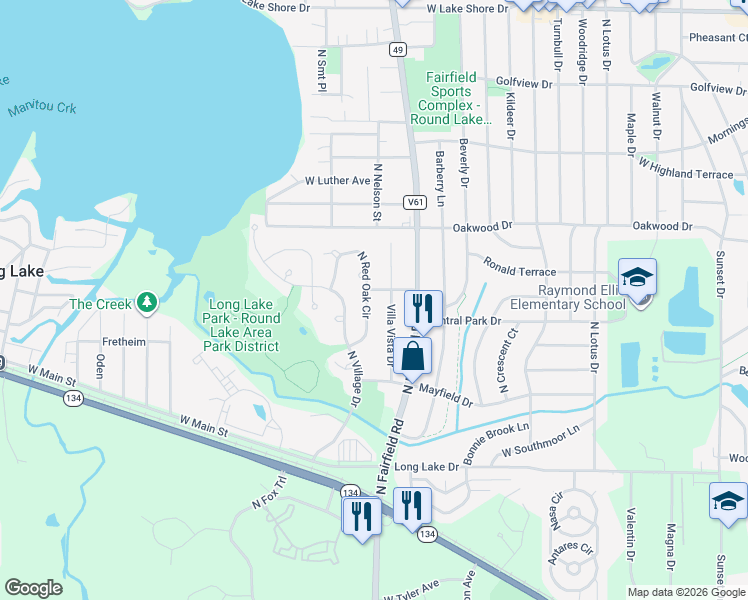 map of restaurants, bars, coffee shops, grocery stores, and more near 1208 Villa Vista Drive in Round Lake Beach