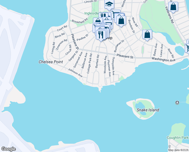 map of restaurants, bars, coffee shops, grocery stores, and more near 19 Orlando Avenue in Winthrop