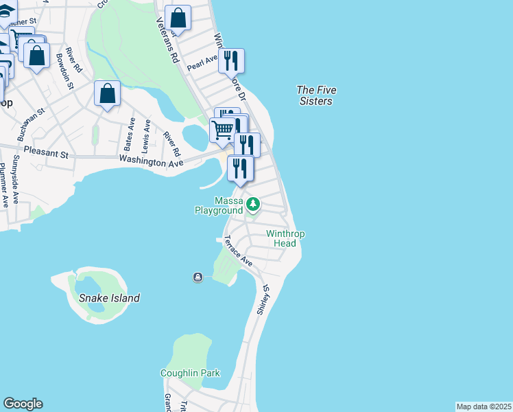 map of restaurants, bars, coffee shops, grocery stores, and more near 4 Charles Street in Winthrop