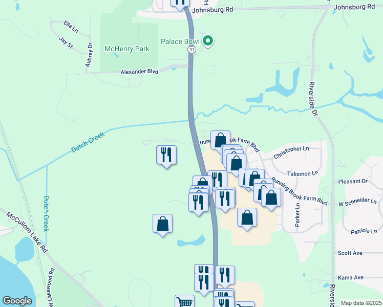 map of restaurants, bars, coffee shops, grocery stores, and more near 2913 North Richmond Road in Johnsburg