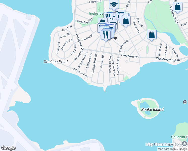 map of restaurants, bars, coffee shops, grocery stores, and more near 191 Cottage Park Road in Winthrop