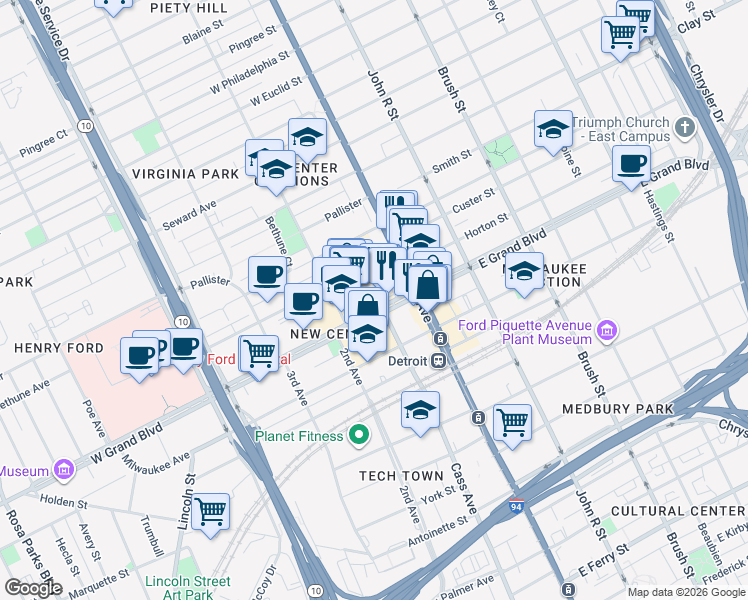 map of restaurants, bars, coffee shops, grocery stores, and more near 3071 East Grand Boulevard in Detroit