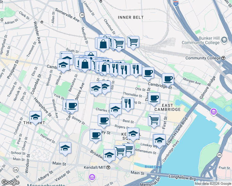 map of restaurants, bars, coffee shops, grocery stores, and more near 48 6th Street in Cambridge