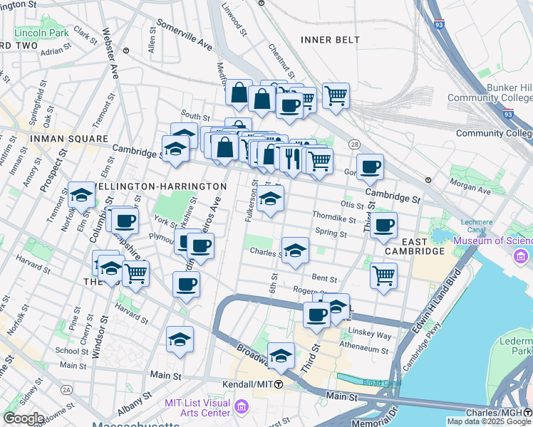 map of restaurants, bars, coffee shops, grocery stores, and more near 169 Monsignor O'Brien Highway in Cambridge