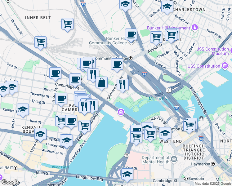 map of restaurants, bars, coffee shops, grocery stores, and more near 8 Museum Way in Cambridge