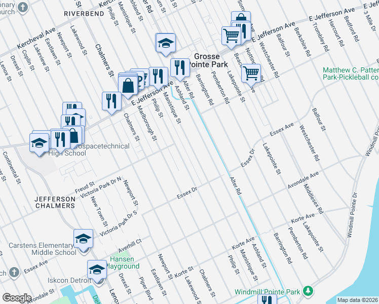 map of restaurants, bars, coffee shops, grocery stores, and more near 686 Philip Street in Detroit