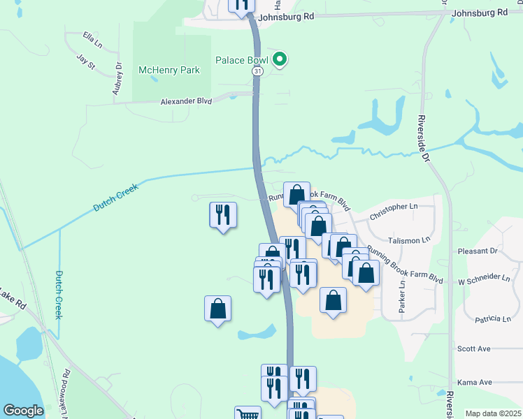 map of restaurants, bars, coffee shops, grocery stores, and more near 2913 North Richmond Road in Johnsburg