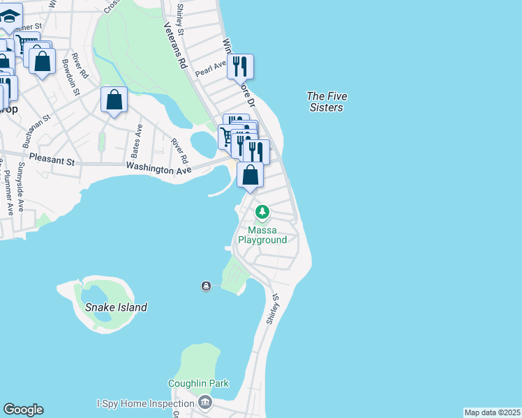 map of restaurants, bars, coffee shops, grocery stores, and more near 4 Charles Street in Winthrop