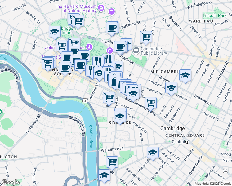 map of restaurants, bars, coffee shops, grocery stores, and more near 1090-1100 Massachusetts Avenue in Cambridge