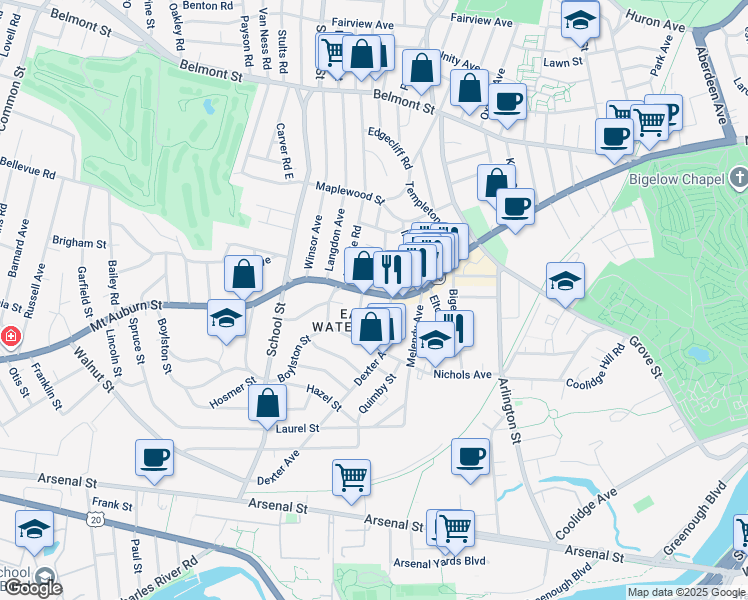 map of restaurants, bars, coffee shops, grocery stores, and more near in Watertown