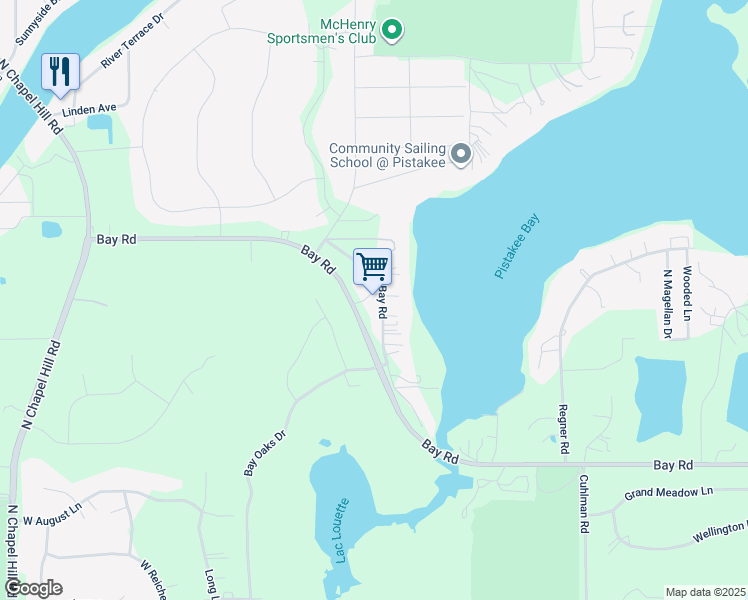 map of restaurants, bars, coffee shops, grocery stores, and more near 1313 Old Bay Road in Johnsburg