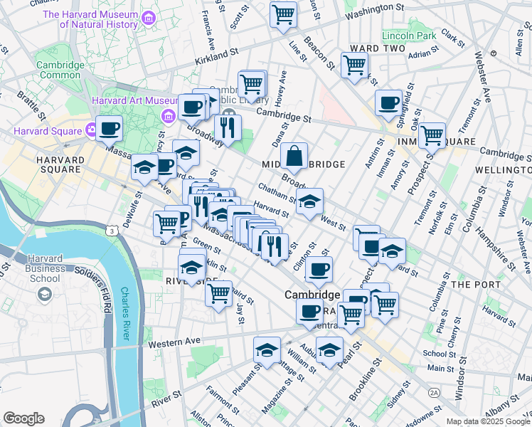 map of restaurants, bars, coffee shops, grocery stores, and more near 334 Harvard Street in Cambridge