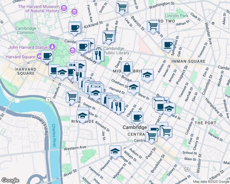 map of restaurants, bars, coffee shops, grocery stores, and more near 334 Harvard Street in Cambridge