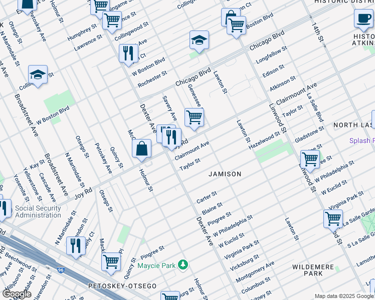 map of restaurants, bars, coffee shops, grocery stores, and more near 3260 Clairmount Avenue in Detroit