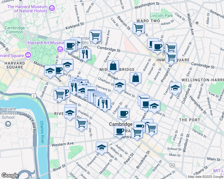 map of restaurants, bars, coffee shops, grocery stores, and more near 321 Harvard Street in Cambridge