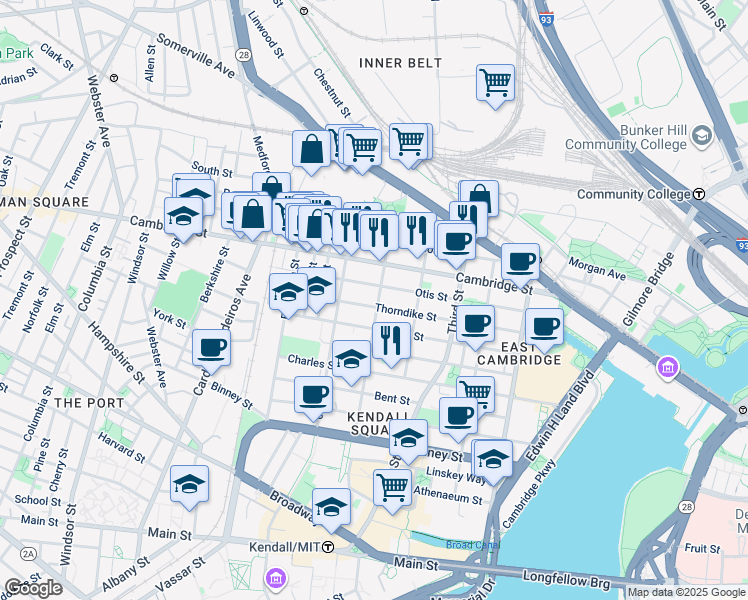 map of restaurants, bars, coffee shops, grocery stores, and more near 79 5th Street in Cambridge